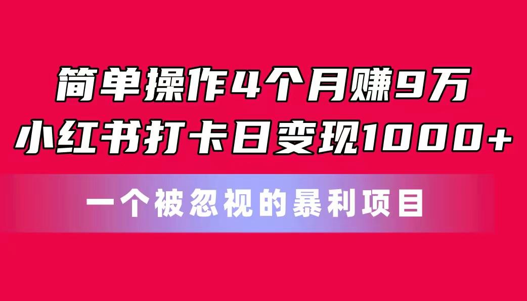 简单操作4个月赚9万！小红书打卡日变现1000+！一个被忽视的暴力项目-康仁安资源