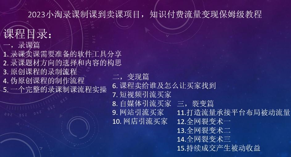2023小淘录课制课到卖课项目，知识付费流量变现保姆级教程-康仁安资源
