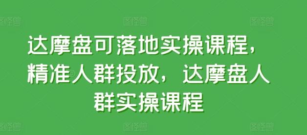 达摩盘可落地实操课程，精准人群投放，达摩盘人群实操课程-康仁安资源
