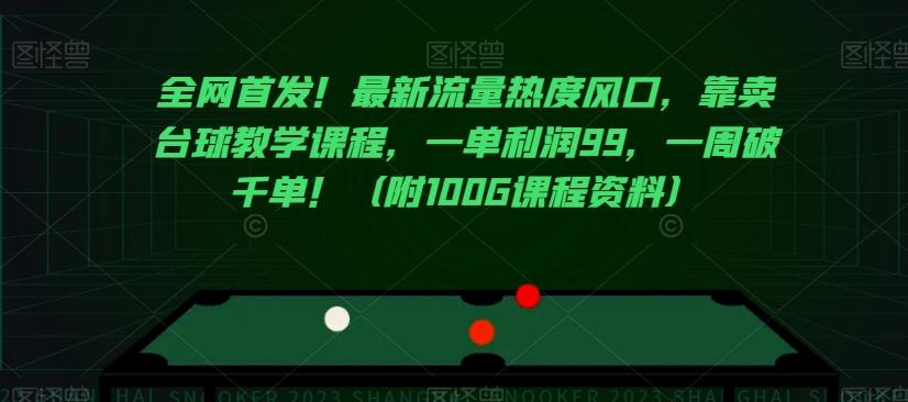 全网首发！最新流量热度风口，靠卖台球教学课程，一单利润99，一周破千单！（附100G课程资料）-康仁安资源