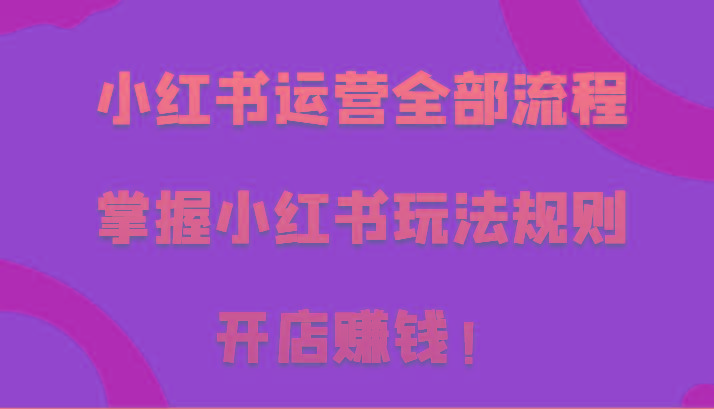 小红书运营全部流程，掌握小红书玩法规则，开店赚钱！-康仁安资源