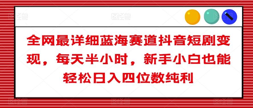 全网最详细蓝海赛道抖音短剧变现，每天半小时，新手小白也能轻松日入四位数纯利【揭秘】-康仁安资源
