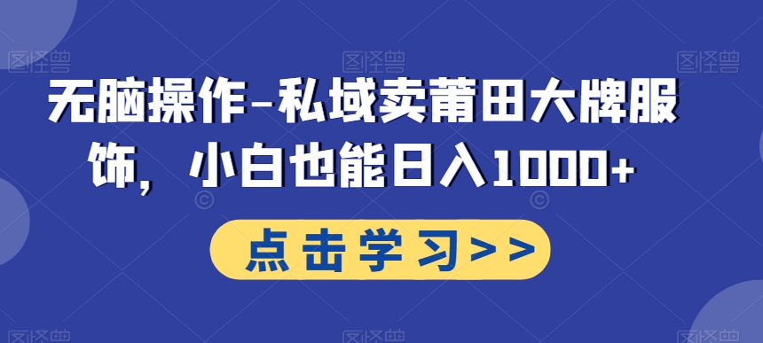 无脑操作-私域卖莆田大牌服饰，小白也能日入1000+-康仁安资源
