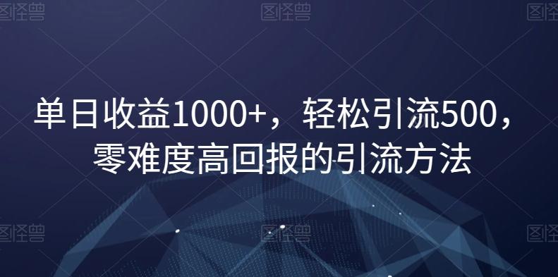 单日收益1000+，轻松引流500，零难度高回报的引流方法【揭秘】-康仁安资源