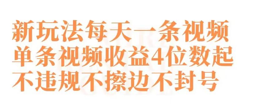快手新玩法每天一条视频单条视频收益4位数起不违规不擦边不封号【揭秘】-康仁安资源