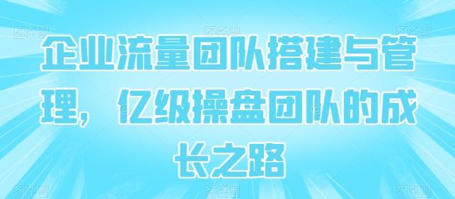 企业流量团队搭建与管理，亿级操盘团队的成长之路-康仁安资源