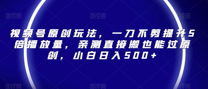 视频号原创玩法，一刀不剪提升5倍播放量，亲测直接搬也能过原创，小白日入500+【揭秘】-康仁安资源
