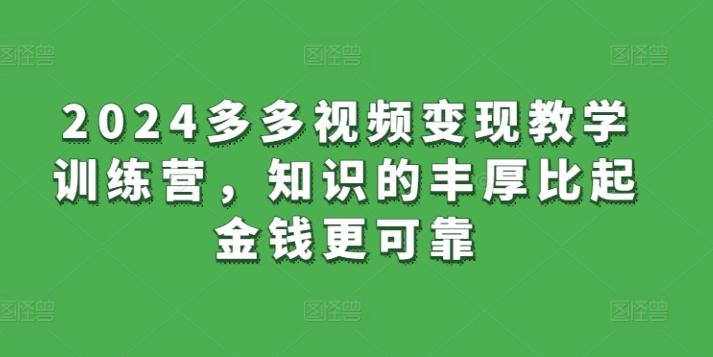 2024多多视频变现教学训练营，知识的丰厚比起金钱更可靠-康仁安资源