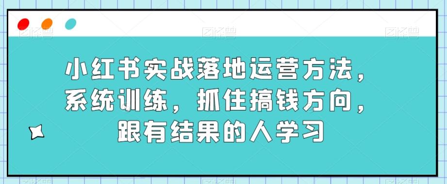 小红书实战落地运营方法，系统训练，抓住搞钱方向，跟有结果的人学习-康仁安资源