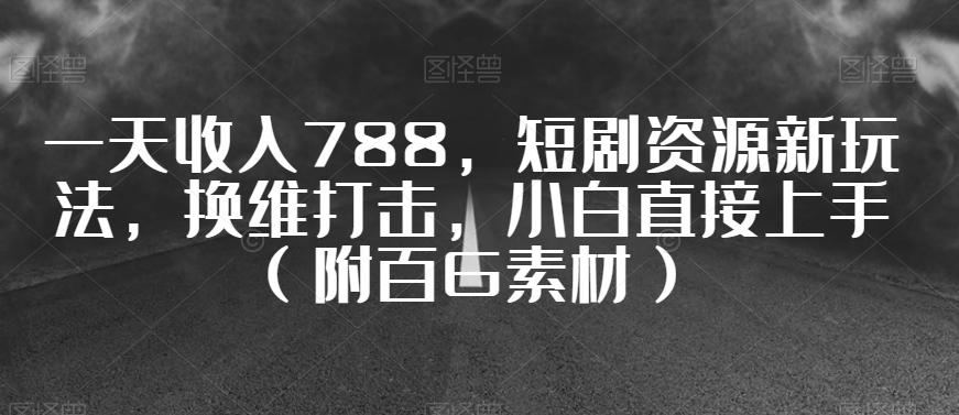 一天收入788，短剧资源新玩法，换维打击，小白直接上手（附百G素材）【揭秘】-康仁安资源