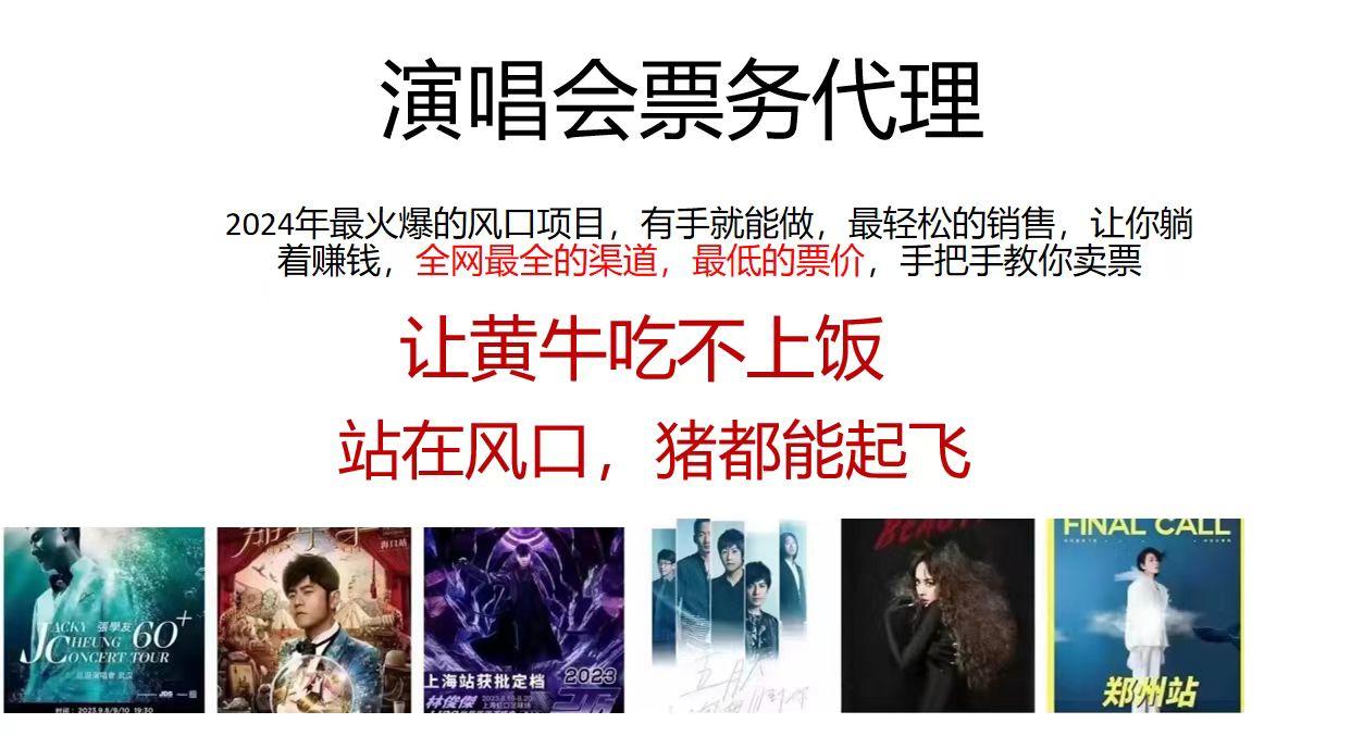 演唱会2024票务代理，全网最低的票价，手把手教你卖票，日入2000+-康仁安资源