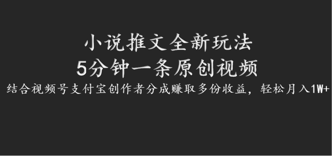 小说推文全新玩法，5分钟一条原创视频，结合视频号支付宝创作者分成赚取多份收益-康仁安资源