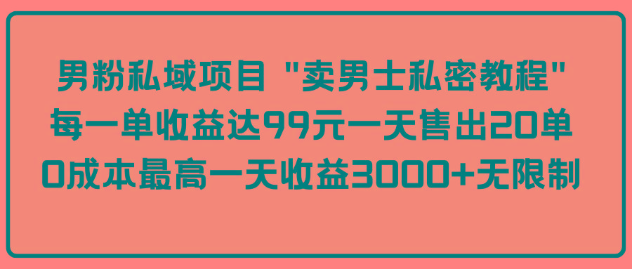 (9730期)男粉私域项目 
