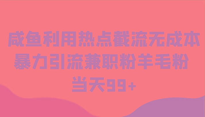 咸鱼利用热点截流无成本暴力引流兼职粉羊毛粉 当天99+-康仁安资源