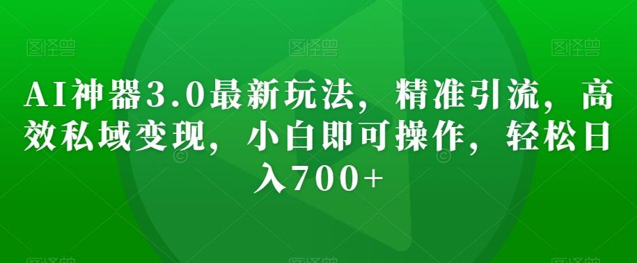 AI神器3.0最新玩法，精准引流，高效私域变现，小白即可操作，轻松日入700+【揭秘】-康仁安资源