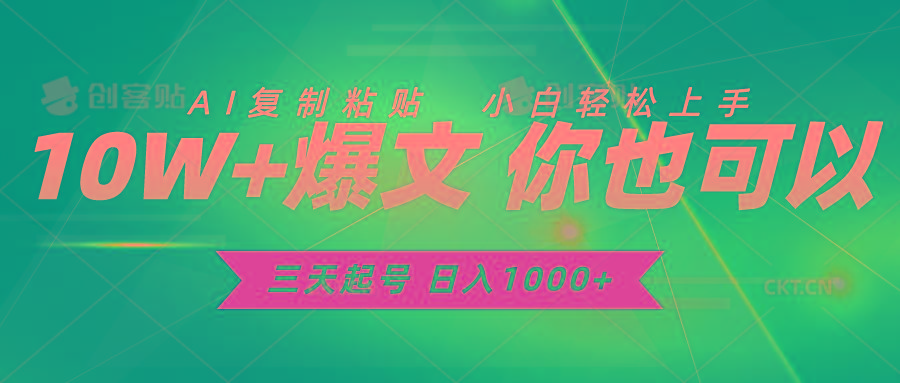 三天起号 日入1000+ AI复制粘贴 小白轻松上手-康仁安资源